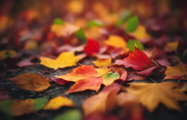 Autumn background of red, orange, yellow and green autumn leaves.