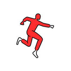 Fototapeta na wymiar Jumping person silhouette vector icon in minimalistic, black and red line work, japan web