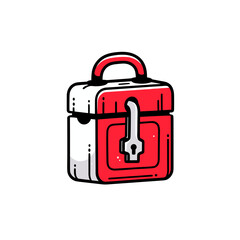 Locked box vector icon in minimalistic, black and red line work, japan web