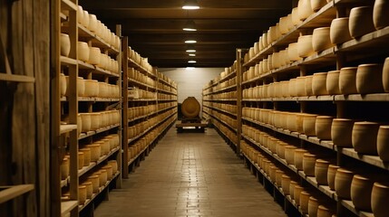 Cheese factory. Cheese storage.