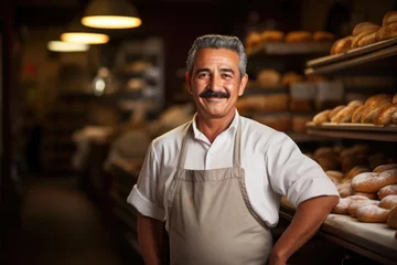  Portrait of a middle aged mexican or hispanic baker working in a bakery © Geber86