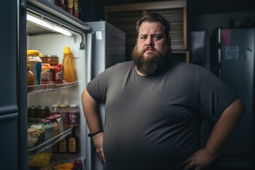 Portrait of a overweight or obese middle aged caucasian man in a kitchen at home