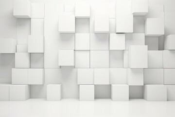 White cubes, white wall display, 3D render. Generative AI