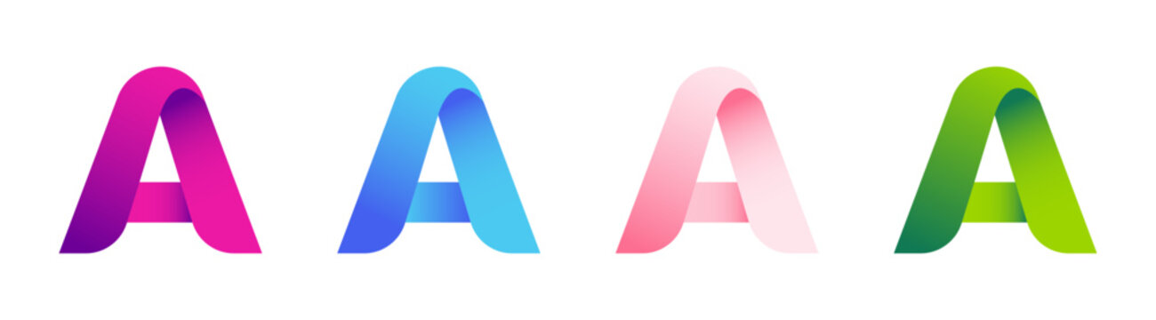 Letter A logo in four different colors, smoothly transitioning in a gradient. A vibrant and stylish design. Vector illustration symbol.