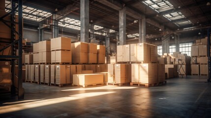 Retail Goods Management: Warehouse Efficiency. Shelves, Pallets, Forklifts. Generative AI