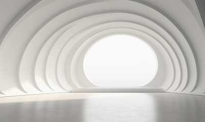 Abstract architecture background, empty white interior with round window
