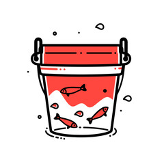 Bait Bucket vector icon in minimalistic, black and red line work, japan web