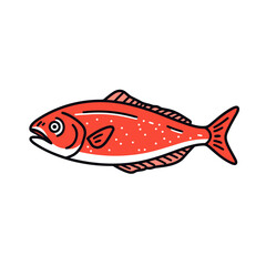 Mahi Mahi vector icon in minimalistic, black and red line work, japan web