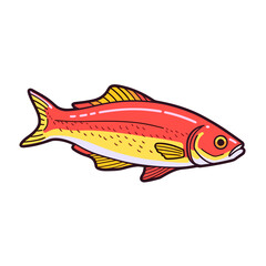 Mahi Mahi vector icon in minimalistic, black and red line work, japan web