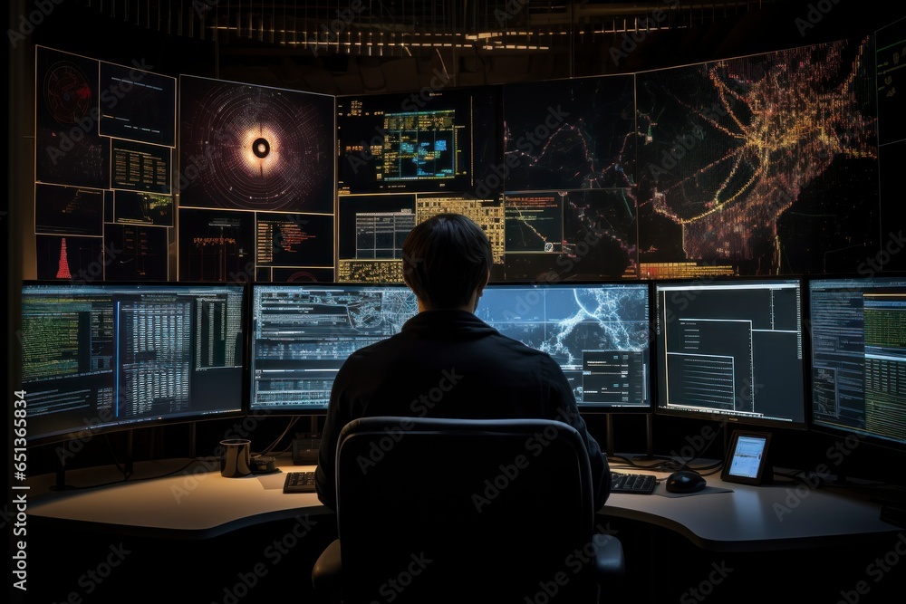Fototapete a data scientist fine-tuning a neural network model on a powerful workstation, with cascades of data