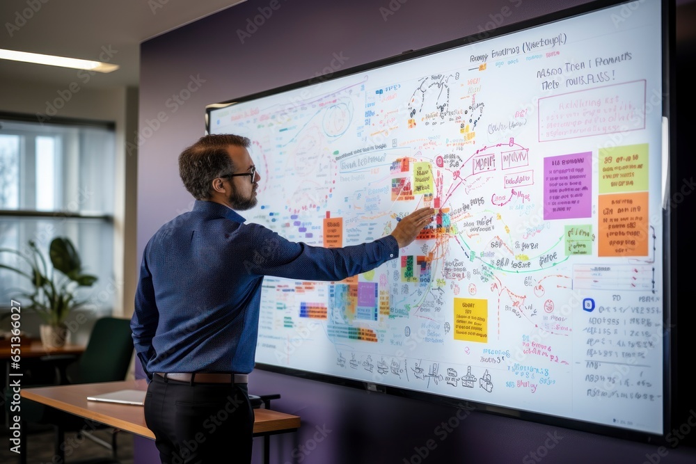 Aufkleber a diverse team of data scientists collaborating in a modern office space, brainstorming ideas on a w