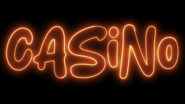 Casino text font with neon light. Luminous and shimmering haze inside the letters of the text Casino. Casino neon sign.