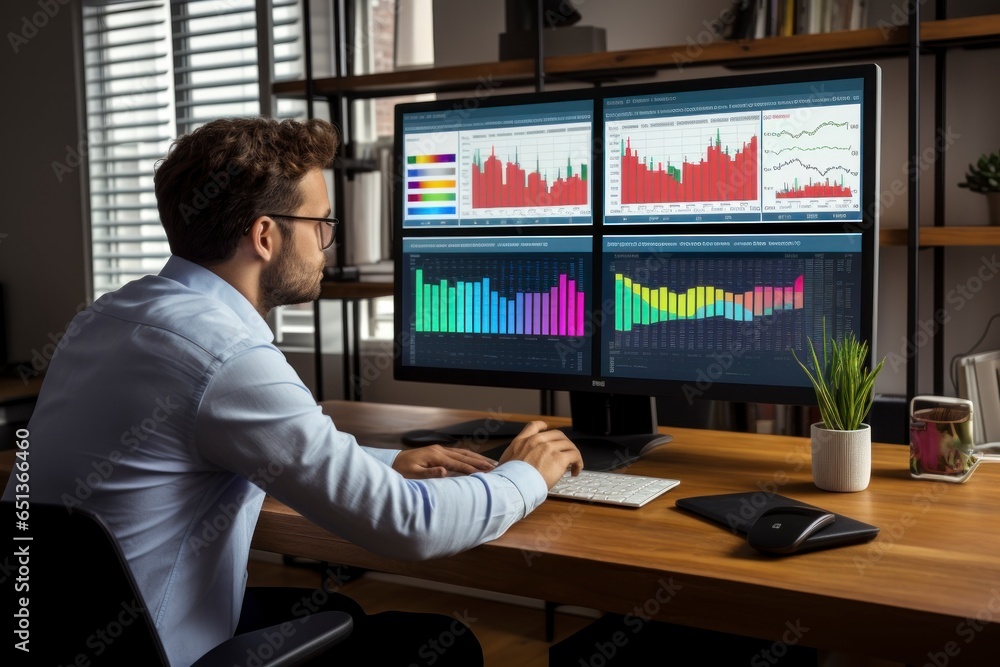 Poster an analyst extracting meaningful insights from data using sophisticated visualization tools, with co