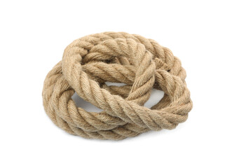 Bundle of hemp rope isolated on white
