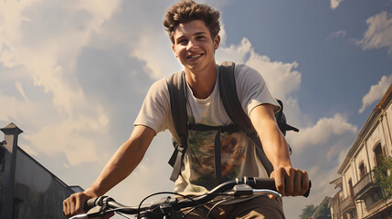 A teenager enjoys an afternoon bike ride - obrazy, fototapety, plakaty