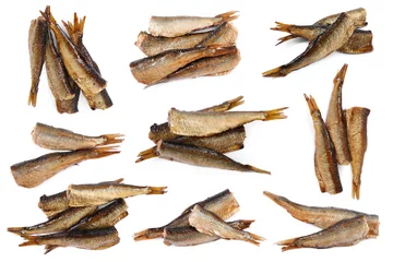 Foto op Aluminium Set with smoked sprats isolated on white © New Africa