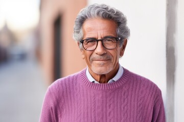 Medium shot portrait photography of a Peruvian man in his 70s against a white background
