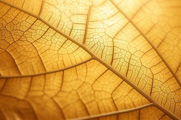 Golden gradient effect on leaf structure. Generative AI