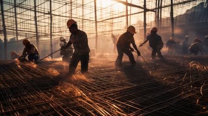 Constriction workers working on building site