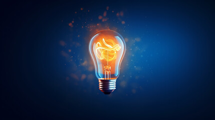 Creative tungsten light bulb lit on dark blue background