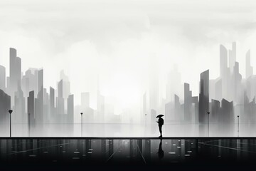 Modern urban landscape depicted in grayscale with obscured person and minimalistic design. Generative AI