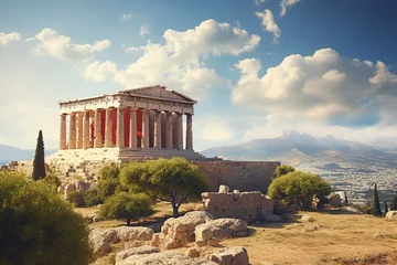Fotobehang Ancient Greek temple in Athens. Generative AI © Artur