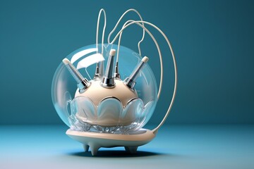 A dental irrigator with a spherical shape, created using three-dimensional visualization. Generative AI