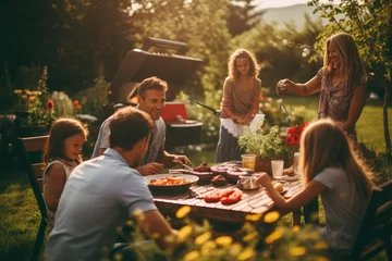 Photo sur Aluminium Boulangerie family and friends outdoors enjoy summer barbecue in nature