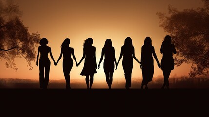 Unity in Motion: Silhouette of Women Walking Hand in Hand

