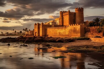 Medieval castle in Rabat, Morocco's historic Kasbah of the Udayas within the bustling Medina. Generative AI - obrazy, fototapety, plakaty