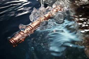 Foto op Plexiglas Dripping water from broken icy copper tube. Generative AI © Thea