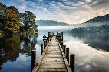 A beautiful dock in Monk Coniston at Coniston Water in Lake District National Park. Generative AI