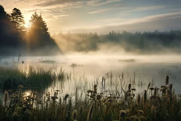 Foto op Plexiglas misty morning over the lake. Generative AI © Arcadia