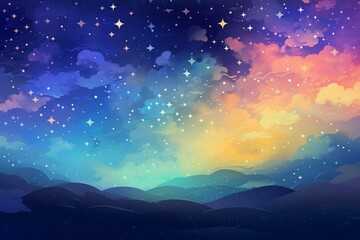 Illustration of calming colors with shooting stars in the sky. Generative AI