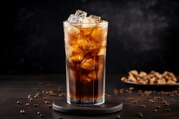 Icy coffee soda with a zesty twist against a dark backdrop. Generative AI