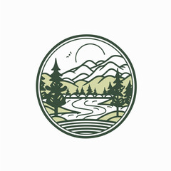 simple circular logo of forest landscape