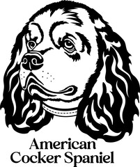American Cocker Spaniel. Dog face silhouette Dog monogram Dog breed 
