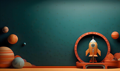 Space Theme Display: planets and spaceship background