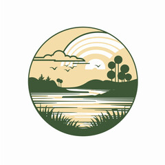 simple circular logo of swamp landscape
