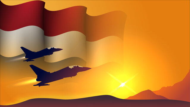 fighter jet plane with netherlands waving flag background design with sunset view suitable for national netherlands air forces day event