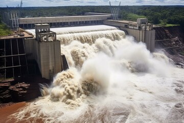 The largest hydroelectric dam in the world, located in Foz do Iguacu, Brazil. Generative AI
