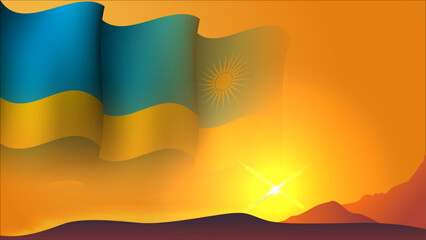 rwanda waving flag concept background design with sunset view on the hill vector illustration