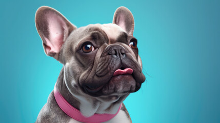 Fancy French Bulldog,  advertising photography,   Pastel color palette background