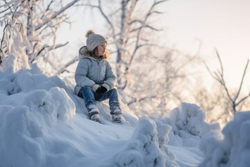 kid in winter forest