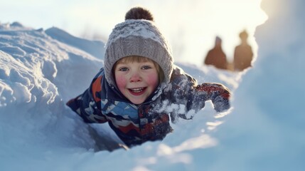 Fototapeta na wymiar child playing in snow