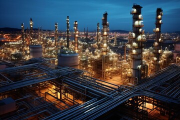 Fototapeta na wymiar A massive facility producing refined oil and liquefied natural gas. Generative AI