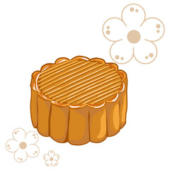 mooncake, traditional Chinese food and snack for mid Autumn festival on white background. Authentic Asian food vector illustration.Original flavour moon cake.Full moon festival,