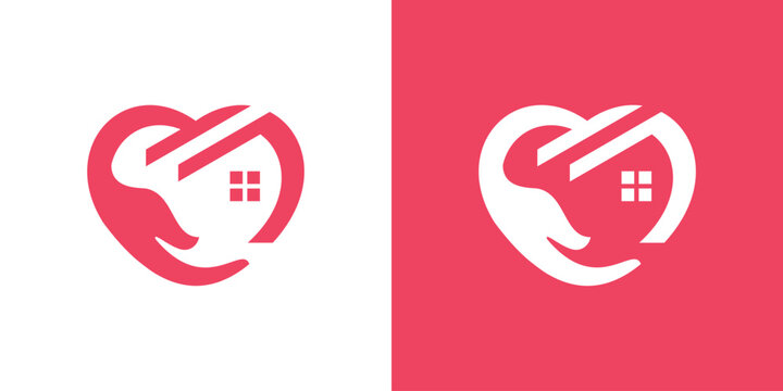 health house logo design with hand, house and heart elements.