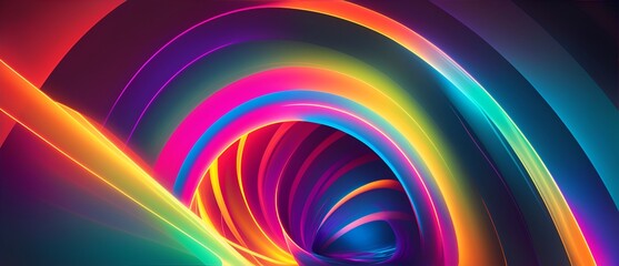 Abstract colorful neon waves and circular rays of light. from Generative AI