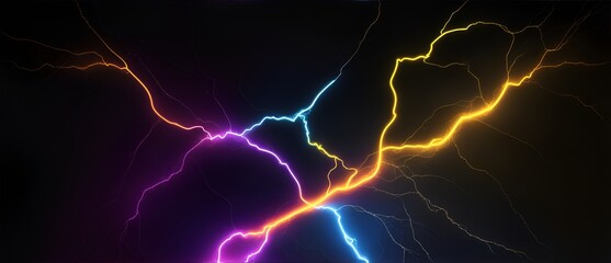 Abstract image of electrical current and voltage on a plain black background illuminated by colorful light from Generative AI